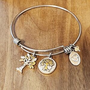 Footnotes‎ Tree of Life Expandable Bangle Bracelet Silver Gold Tone Charms